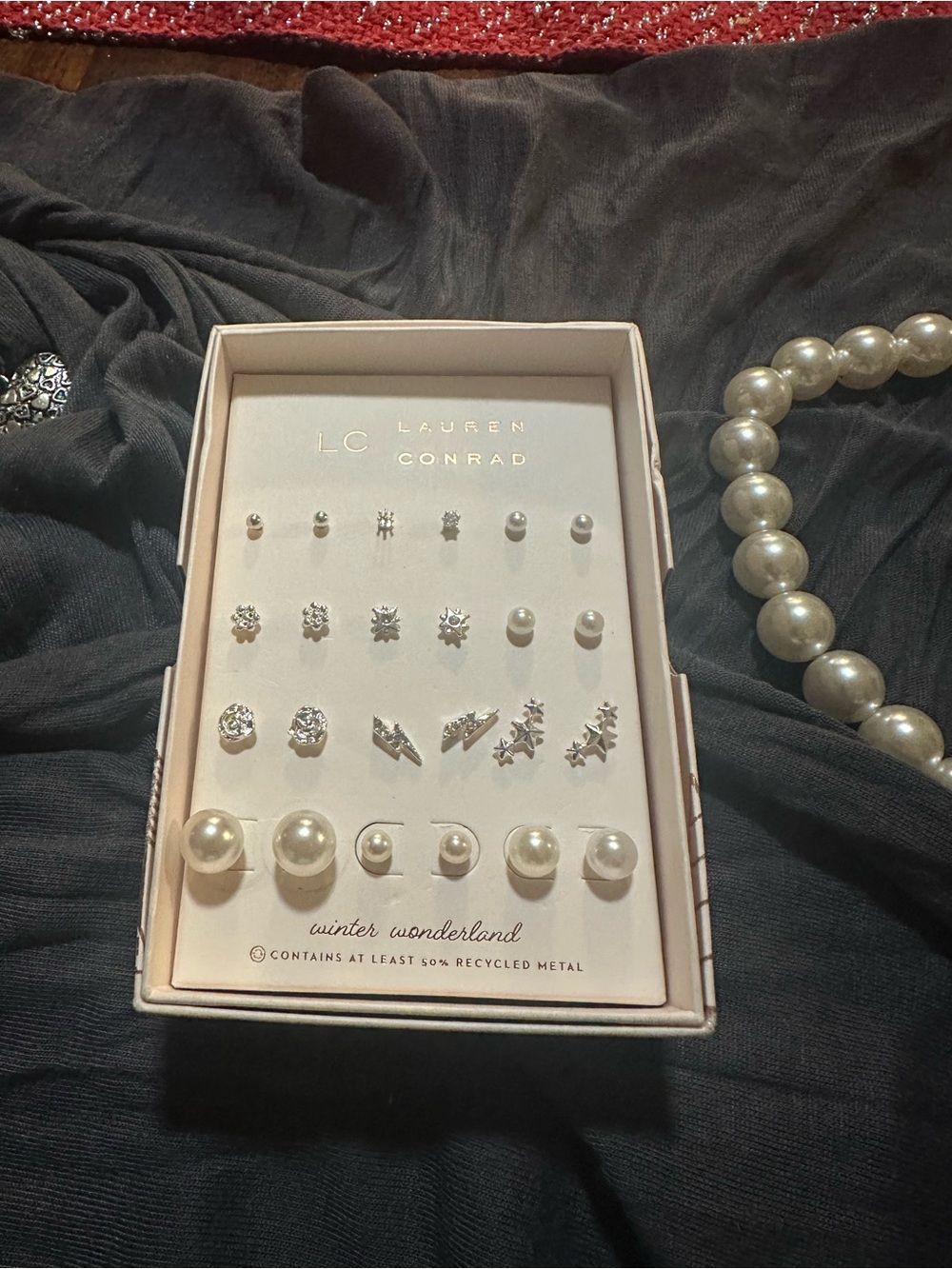LC Lauren Conrad Pearl and Silver Multi-Stud Earring Set
